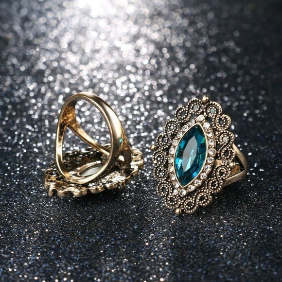 Vintage Blue Marquise Antique Gold Ethnic Ring - Picture 7 of 9